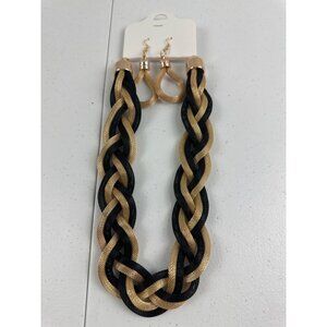 Braided Black & Gold Necklace And Earrings Set - Bold & Beautiful Jewelry